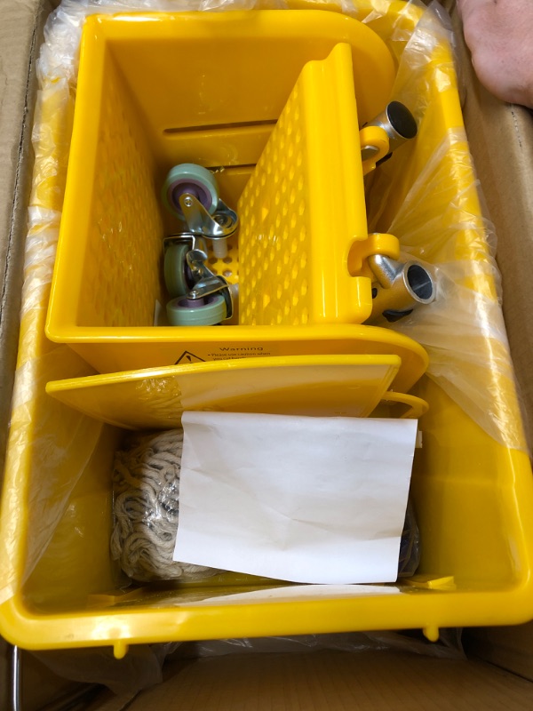 Photo 1 of (PARTIAL SET) Amazon Basics Side Press Wringer Combo Commercial Floor Cleaning Rectangular Mop Bucket on Wheels, 35-Quart, Yellow
