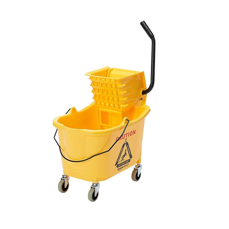 Photo 1 of (PARTIAL SET) Amazon Basics Side Press Wringer Combo Commercial Floor Cleaning Rectangular Mop Bucket on Wheels, 35-Quart, Yellow
