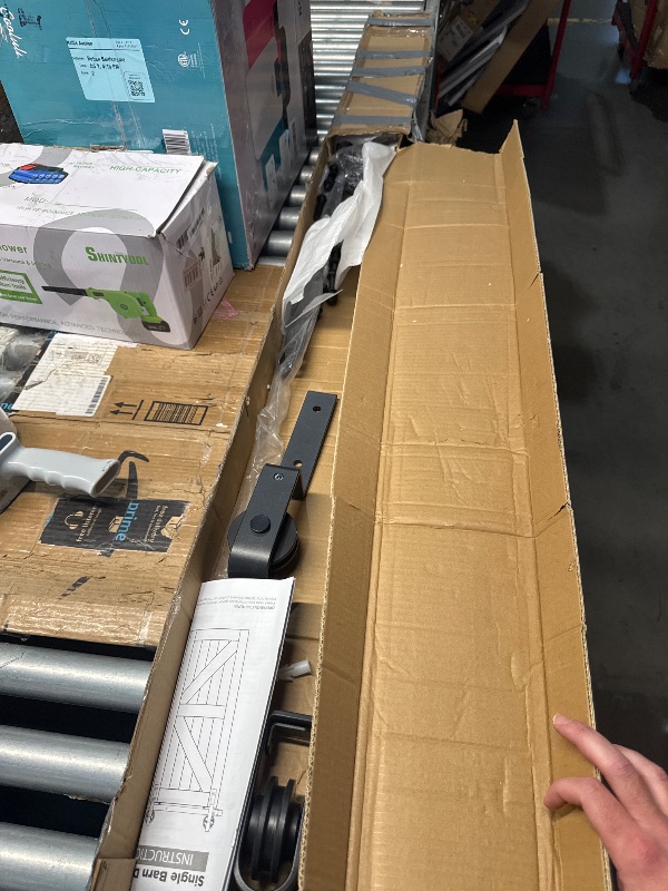 Photo 1 of (PARTIAL SET) (USED/FAIR) Fredbeck 30in x 84in White Glass Barn Door with 5.5FT 66inch Sliding Door Hardware Kit Included & Handle,PVC Surface,Need to Assembly