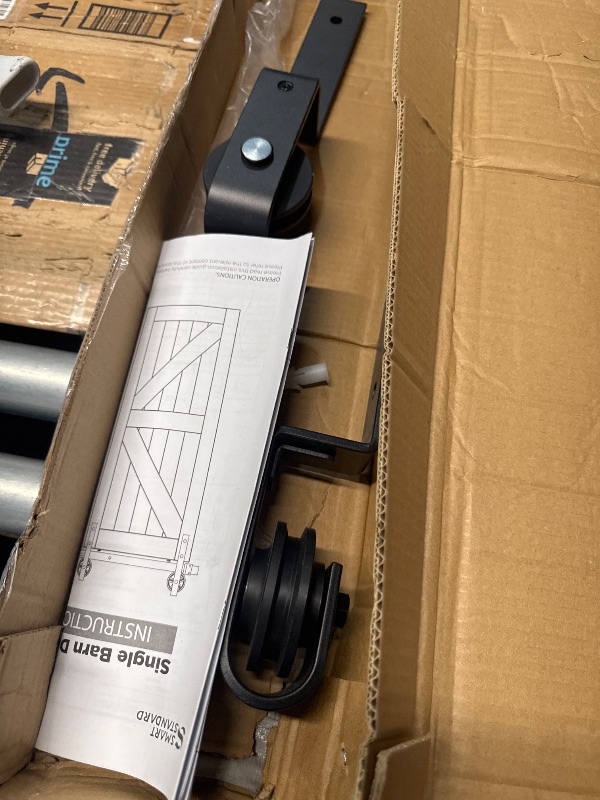 Photo 1 of (PARTIAL SET) (USED/FAIR) Fredbeck 30in x 84in White Glass Barn Door with 5.5FT 66inch Sliding Door Hardware Kit Included & Handle,PVC Surface,Need to Assembly