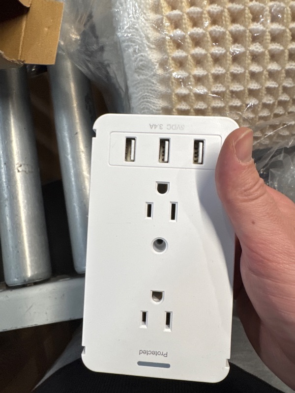 Photo 1 of (USED/FAIR) Power Charger Shelf-CFMASTER 11 Port Surge Protector Wall Outlet, 8 Electrical Outlet Extenders and 3 USB Ports 3.4A, with Removable Built-in Shelf and LED Indicator, FCC Listed, White