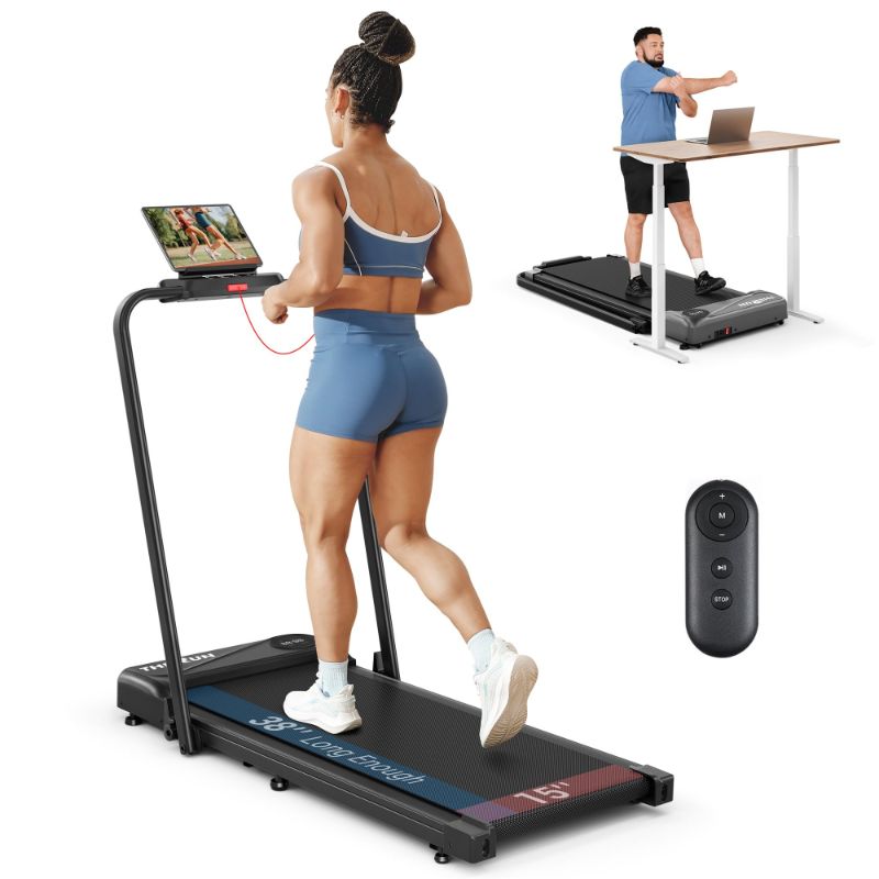 Photo 1 of **TRUCK/TRAILER PICK UP ONLY** (PARTIS) (NOT A FUNCTIONAL UNIT) (MISSING ACCESSORIES) THERUN Walking Pad Treadmill, 2.5 HP Under Desk Treadmills, 2 in 1 Foldable Treadmill for Home, Walking Pad with Handle Bar, 15" Widened Running Belt, with Remote Contro
