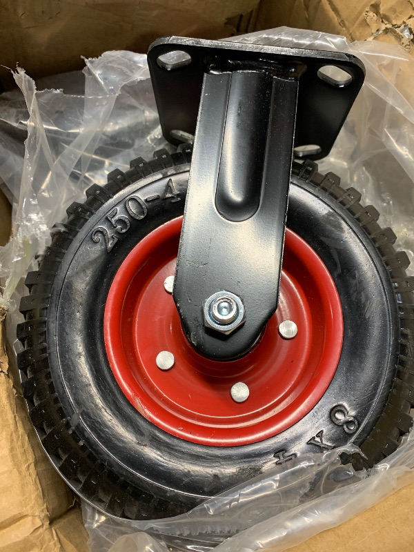 Photo 1 of (PARTS) (Includes 4 FIXED caster wheels only (No swivel) POWERTEC 8 Inch Caster Wheels Set of 8 (4 Swivel & 4 Fixed), Heavy Duty Casters w/Rubber Knobby Tread for Workbench, Dolly, Cart, Trolley, Wagon and Chicken Coop, Large Rubber Castor Wheels (17055-P