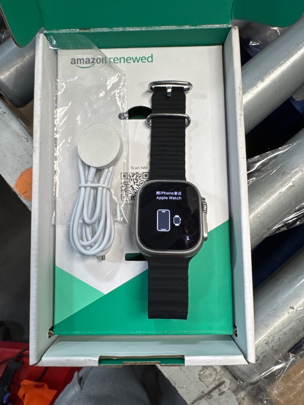 Photo 1 of (used/fair) (power tested) (unlocked) Apple Watch Ultra [GPS + Cellular 49mm] Titanium Case with Midnight Ocean Band, One Size (Renewed)