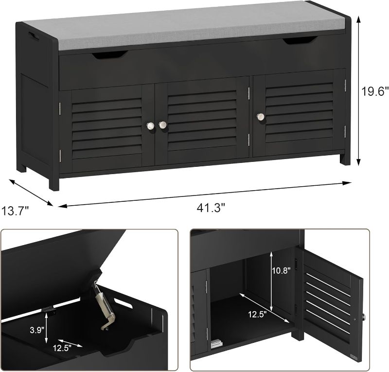 Photo 1 of (PARTIAL SET) ChooChoo 41.3" Shoe Storage Bench with Lift Top Storage, Entryway Bench with Cushioned Seat, Adjustable Shelf, Shoe Cabinet with Hidden Space, for Entryway, Bedroom, Living Room, Black