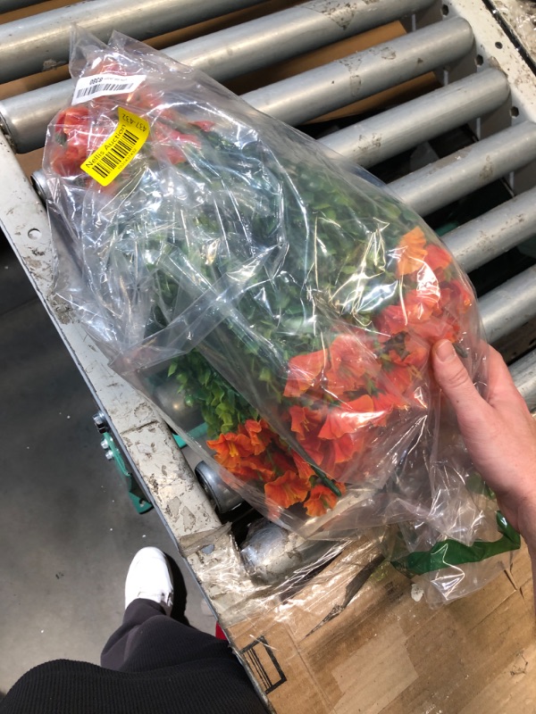 Photo 1 of (BAGGED) (PARTIAL SET) Artificial Fall Flowers Fake Plants for Outdoors Autumn Decoration, 12 Bundles Orange Silk Morning Glory with Eucalyptus Look Real UV Resistant Faux Flowers for Outside Planters Front Door Yard Indoor