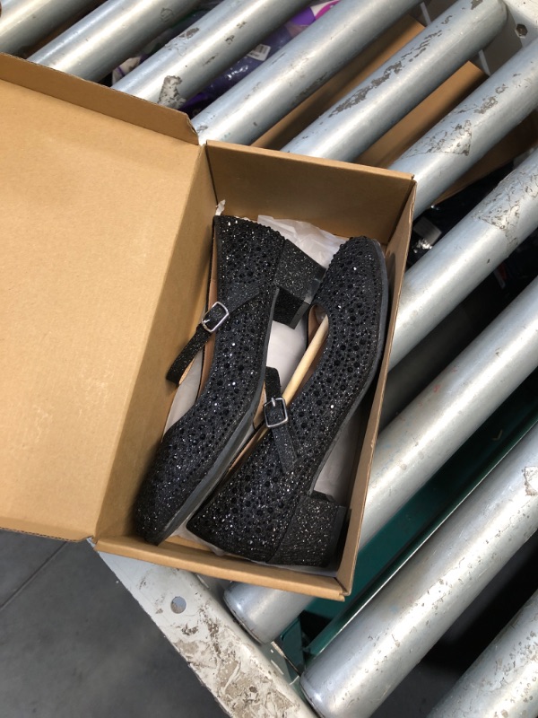 Photo 1 of (SIZE 3) (USED/FAIR) Girls Dress Shoes Mary Jane Shoes for Girls Sparkle Low Heel Hook and Loop Flats for School Wedding Party Black US 3