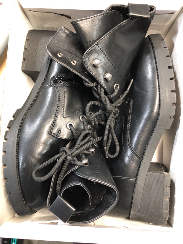 Photo 1 of (BAGGED) (USED/FAIR) DREAM PAIRS Women's Combat Boots Lace-up Biker Booties Mid-Calf Military Winter Boots, Black Pu, 8 UK