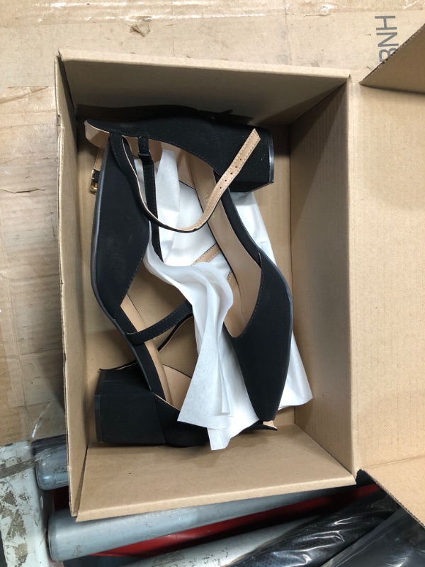 Photo 1 of (USED FAIR) (SIZE 11) DREAM PAIRS Women's Closed Pointed Toe Low Chunky Heels Pumps Ankle Strap Wedding Business Dressy Shoes,Size 11,Black-Nubuck,SDPU2354W