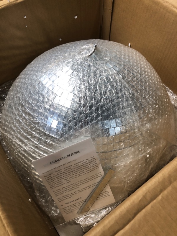 Photo 1 of **Minor damage**
16 Inch Large Mirror Disco Ball Decor, Rotating Hanging Disco Ball for Outdoor DJ Club Party, Weddings, Holiday Decor, Mirror Ball with Hanging Ring