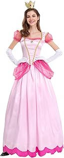 Photo 1 of (S) AFAVOM Princess Peach Costume with Crown and Gloves for Adult Women Halloween Birthday Party Dress up Fancy Cosplay Outfit