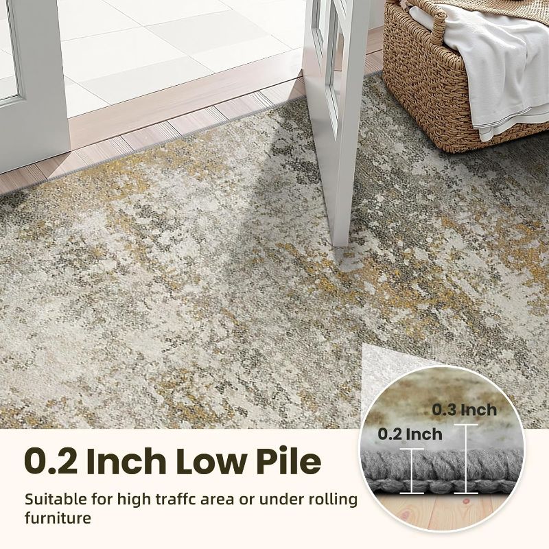Photo 1 of (USED/FAIR) **(PET HAIR)** KIRFEIHT Modern Abstract 6x9 Area Rug, Non-Slip Washable Carpet for Living, Bedroom & Dining Room, Soft Faux Wool Rugs for Hardwood Floors, Brown