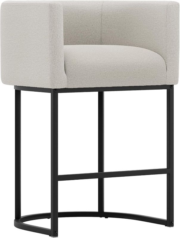 Photo 1 of ***PARTS ONLY - INCOMPLETE - SEE COMMENTS***
LUE BONA 27" H Counter Height Bar Stools Set of 2, Modern Barrel Counter Stools with Backrest and Arms, Black Metal Frames, Linen Fabric Upholstered Accent Barstools for Kitchen Island, Light Gray
