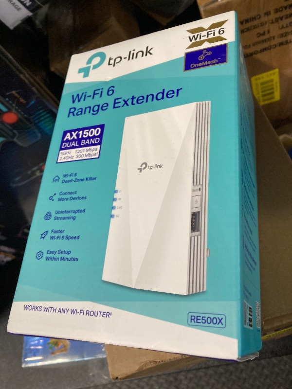 Photo 1 of TP-Link AX1500 WiFi Extender Internet Booster(RE500X), WiFi 6 Range Extender Covers up to 1500 sq.ft and 25 Devices,Dual Band, AP Mode w/Gigabit Port, APP Setup, OneMesh Compatible