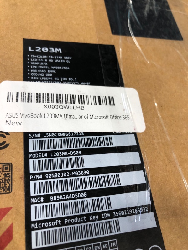 Photo 8 of *** PASSWORD LOCKED****ASUS VivoBook L203MA Ultra-Thin Laptop, Intel Celeron N4000 Processor, 4GB LPDDR4, 64GB eMMC, 11.6” HD, USB-C, Windows 10 in S Mode (Switchable to Pro), L203MA-DS04, One Year of Microsoft Office 365