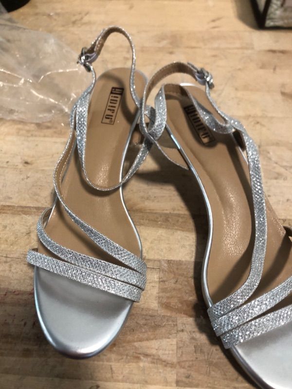 Photo 1 of ***SIZE 10*** IDIFU Women's Dressy Strappy 2 Inch Low Kitten Heel Open Toe Sandals Dress Shoes for Woman Lady in Bridal Dance Evening(Silver Glitter, 10)