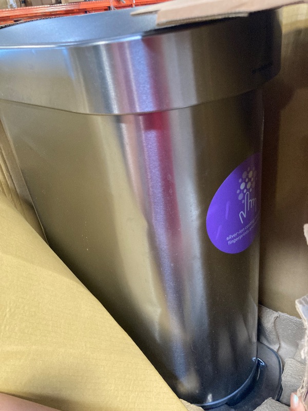 Photo 2 of ***DAMAGE*** simplehuman 45 Liter / 12 Gallon Slim Hands-Free Kitchen Step Trash Can, Brushed with Plastic Lid