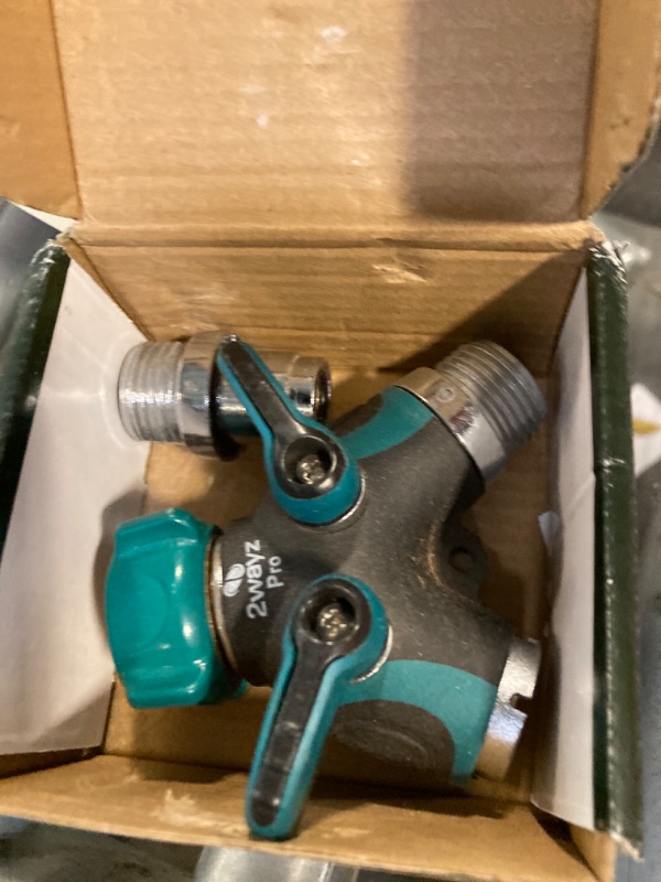 Photo 1 of 2WAYZ Hose Splitter 2 Way Heavy Duty - Outdoor Faucet and Garden Hose Splitter - Durable Water Spigot Splitter Y Adapter - All-Metal Water Hose Connector with Shut-Off Valve - 4 x 4 x 1.5 Inches