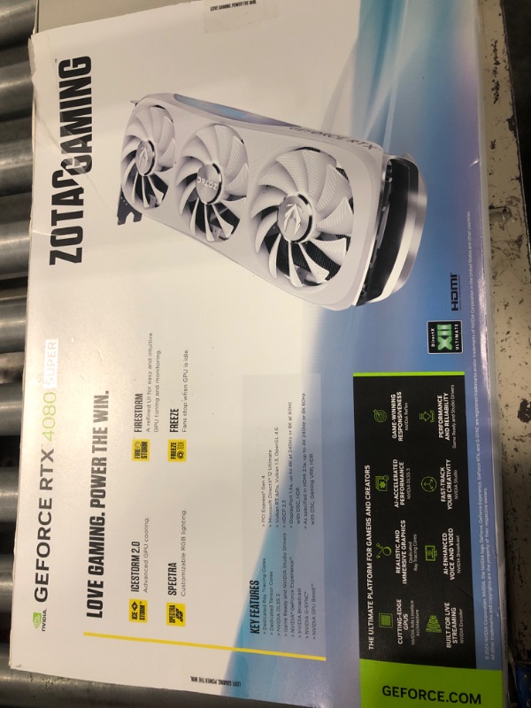 Photo 1 of **used** 3/20, minor damage on radiator very small dents , does not display video/needs repairs***
ZOTAC Gaming GeForce RTX 4080 Super Trinity OC White Edition DLSS 3 16GB GDDR6X 256-bit 23 Gbps PCIE 4.0 Gaming Graphics Card, IceStorm 2.0 Advanced Cooling