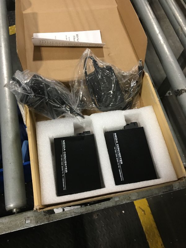 Photo 2 of ***power turned on, didn't test for function*** A Pair 2 Pack SC Single Mode Gigabit Ethernet Media Converter 10/100/1000Mbps Bi-Directional Single SC Fiber Ethernet Transceiver up to 20km RJ-45 Port 10/1000Base-TX to 1000Base-FX 1310-nm