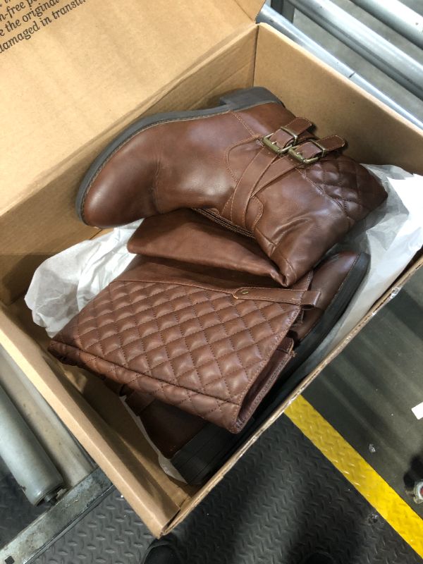 Photo 2 of ***toe has scratch on both boots***Vepose Women's Knee High Boots, Tall Riding Boots with Low Heel, 949 - Coffee, Size 8.5 US - Buckle and Inside Zip (CJY949 Coffee 8.5)