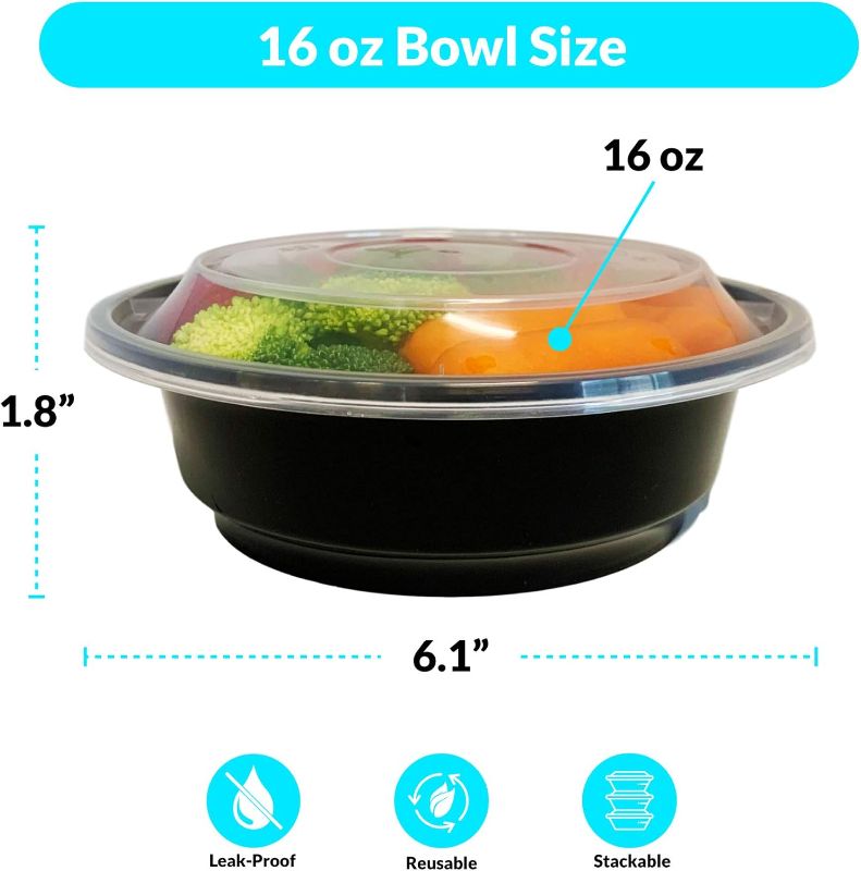 Photo 1 of  *** SIMILAR ***  Meal Prep Bowls w/Lids - 50 Pack (16 oz) | Disposable Bowls with Lids | Microwave/Freezer Safe