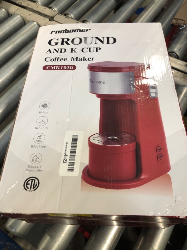 Photo 2 of ***USED*** Ranbomer Single Serve Coffee Maker, K Cup and Ground Coffee Machine 2 in 1, 6 to 14 Oz Brew Sizes, Mini One Cup Coffee Maker with Self cleaning Function, Fits Travel Mug, (Red)