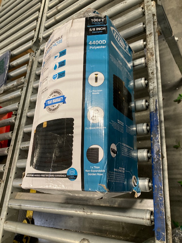 Photo 1 of ***MISSING NOZZLE***
TITAN Garden Hose | Flexible, Lightweight, Kink-Free & Durable Hybrid Water Hose with Heavy Duty Brass Connectors & High-Pressure Jet Nozzle (100FT x 5/8”)