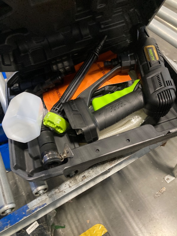 Photo 1 of ***No battery charger*** MIMYTH Cordless Power Washer; 990 PSI Cordless Pressure Washer with 4.0Ah Battery&Charger & 6-in-1 Nozzle; powerwashers for Home; Portable Power Washer for car wash, Yard**dameaged container**