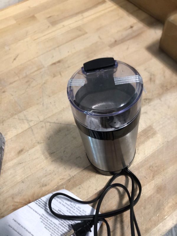 Photo 3 of **USED, DIRTY**BLACK+DECKER One Touch Coffee Grinder, 2/3 Cup Coffee Bean Capacity, Spice Grinder, One Touch Push-Button Control -150 Watts -Stainless Steel Blades