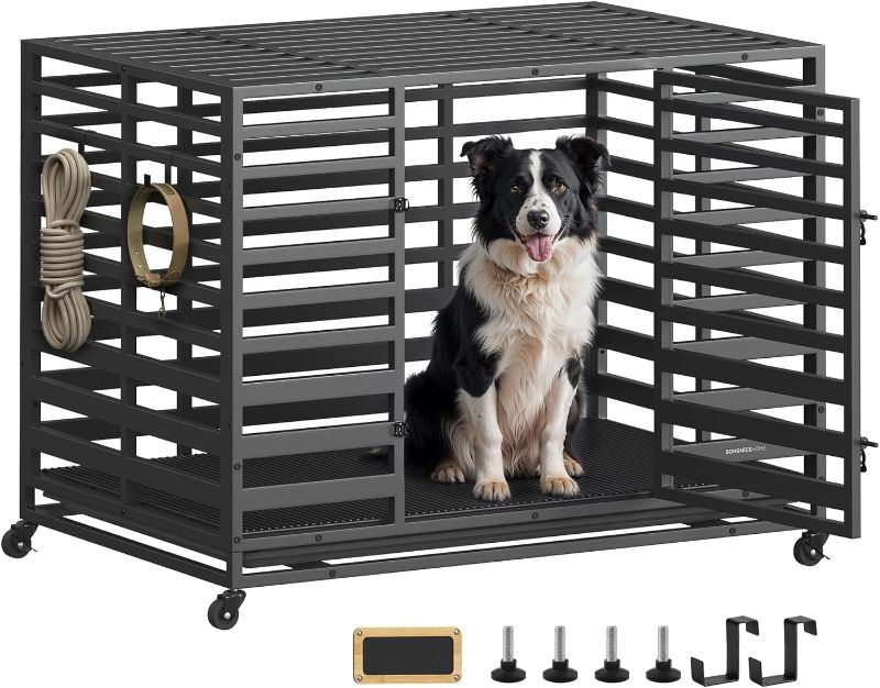 Photo 1 of **SIMILAR ITEM**
Heavy-Duty Dog Crate, XL Dog Cage for Large Dogs, Indoor Expandable Dog Kennel, Removable Tray and Door, Lockable Wheels, 42.1 x 27.6 x 32.5 Inches, Ink Black UPPD023B01V1