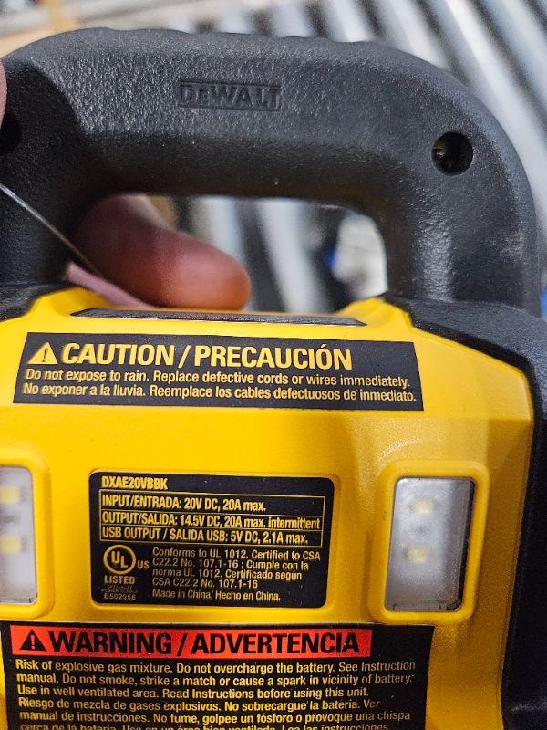 Photo 2 of **UNABLE TO TEST**
 DeWalt DXAE20VBBK Battery Booster with 20V XR 5 AH Lithium-Ion Battery and DCB115 Battery Charger