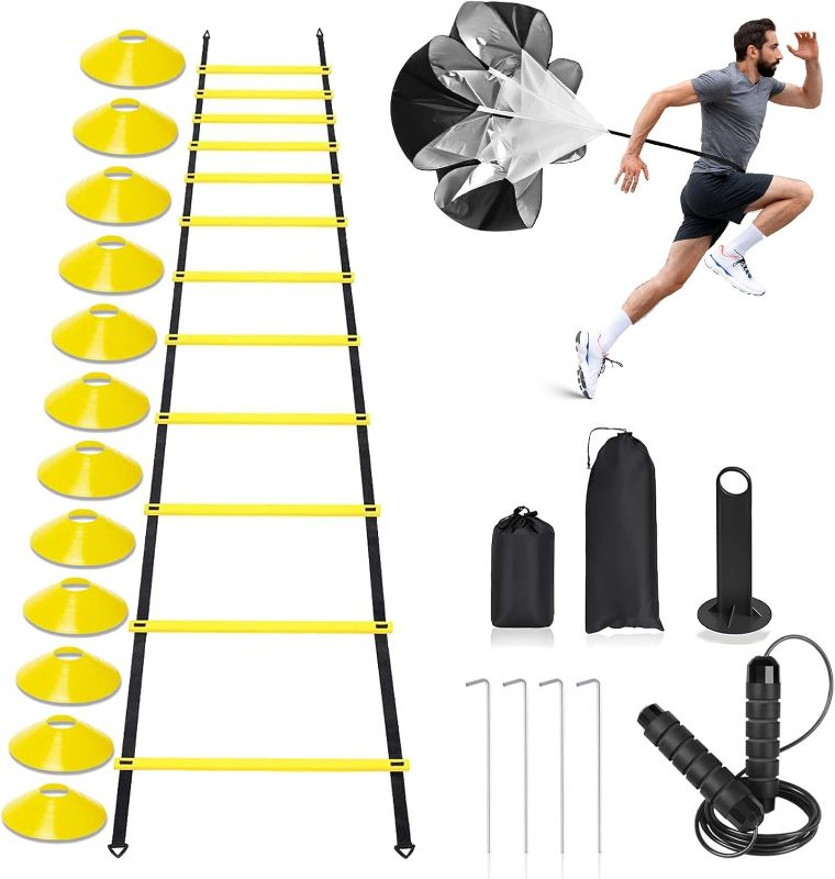 Photo 1 of 
Agility Ladder,Speed Training Equipment Set,20ft Rungs Speed Ladder,Soccer Cones,Jump Rope, Running Resistance Umbrella,Basketball Equipment Football...