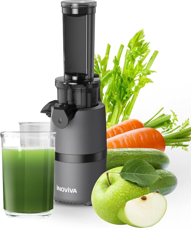 Photo 1 of Cold Press Juicer, INOVIVA Masticating Juicer Machines Compact, Slow Juicer with 70 RPM Low Speed, Juice Maker for Vegetable & Fruit, Portable Juice Extractor High Juice Yield & Easy to Clean, Grey