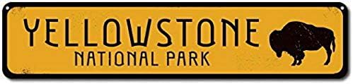 Photo 1 of Decorative Metal Tin Sign Buffalo National Park Sign, Personalized Park Destination Sign, Yellowstone National Park Custom Location Sign - 4" X 16" Man Cave Home Decor Hanging Art Plaque