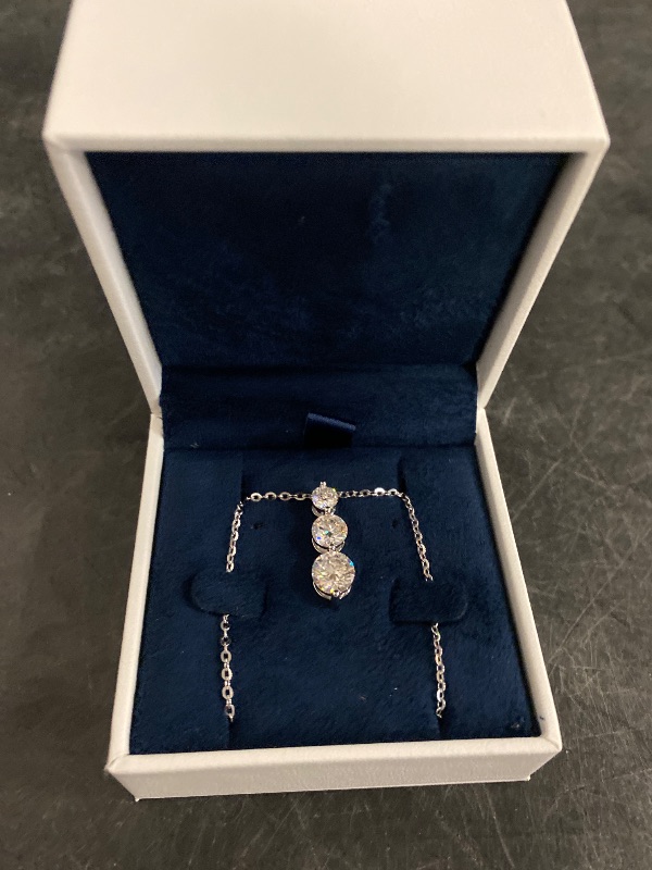 Photo 1 of Moissanite Necklace for Women Three-Stone Pendant I Love You Sterling Silver Lab Created Gem Jewelry for Her Gift for Wedding Anniversary Birthday to My Wife Daughter Girlfriend Mom