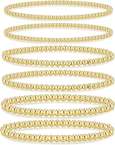 Photo 1 of Gold Bracelets for Women, 14K Gold Plated Beaded Bracelets Gold Strand Bead Ball Bracelet stack Set Adjustable Bracelet Set Jewelry for Gifts