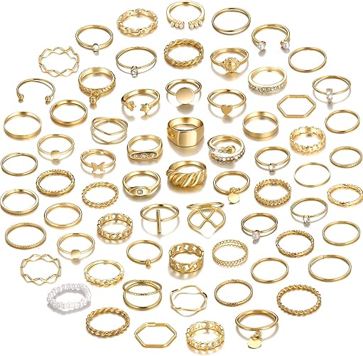Photo 1 of 68 Pcs Gold Knuckle Rings Set for Women, Stackable Rings Boho Joint Finger Midi Rings Silver Hollow Carved Crystal Stacking Rings Pack for Gift