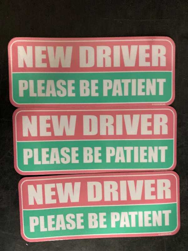 Photo 1 of GEEKBEAR New Driver Car Magnet - Colorful, Reflective, Weather-Resistant - Rectangular 8.7 x 3.5 in (Light Pink/Turquoise, 3 Pack)