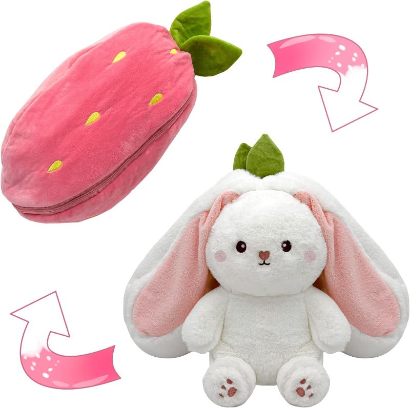 Photo 1 of Bunny Stuffed Animal,Strawberry Reversible Cuddle Bunny Plush Doll with Zipper Cute Soft Rabbit Toys Pillow for Kids and Adults Easter Bunnies Plushies Gifts (Strawberry, 7.09 inches)