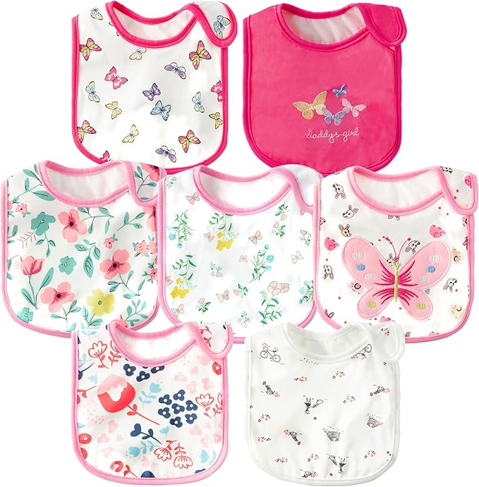 Photo 1 of 7Pcs Cotton Waterproof Baby Bibs Hook Loop Closure Newborn Bib Keepsake Baby Gift for Drooling Feeding Eating