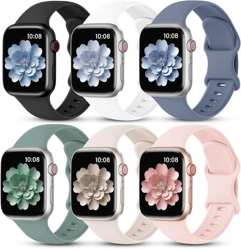 Photo 1 of 6 Pack Watch Bands Compatible with Apple Watch Bands Series 10 40mm 38mm 41mm 42mm 44mm 45mm 46mm 49mm,Silicone Waterproof Strap for iWatch Series 10 9 Ultra 8 7 6 5 4 3 2 1 SE Women Men