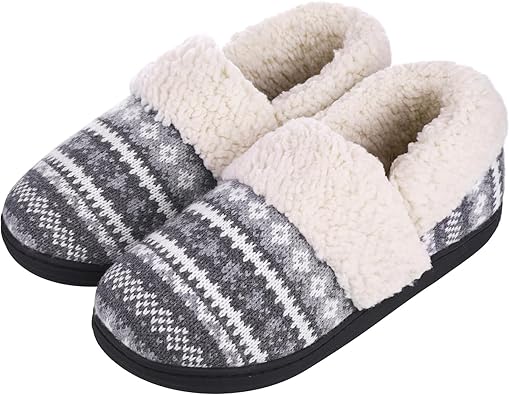 Photo 1 of 7.5-8 Size Women's Fuzzy Memory Foam Slippers, Closed Back Knit Bedroom Slippers, Slip-On Warm House Shoes for Indoor & Outdoor Comfort