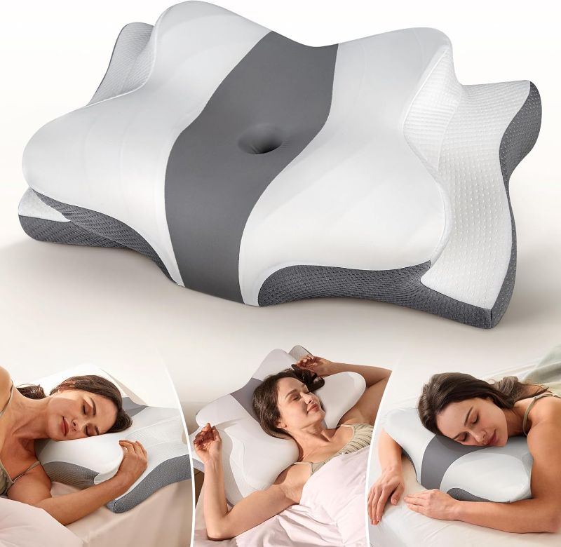 Photo 1 of Cozyplayer True Cooling Cervical Neck Pillow for Pain Relief, Ergonomic Side Sleeper Pillow for Neck Support, Odorless Orthopedic Contour Memory Foam Pillows, Bed Pillow for Back Stomach Sleeper