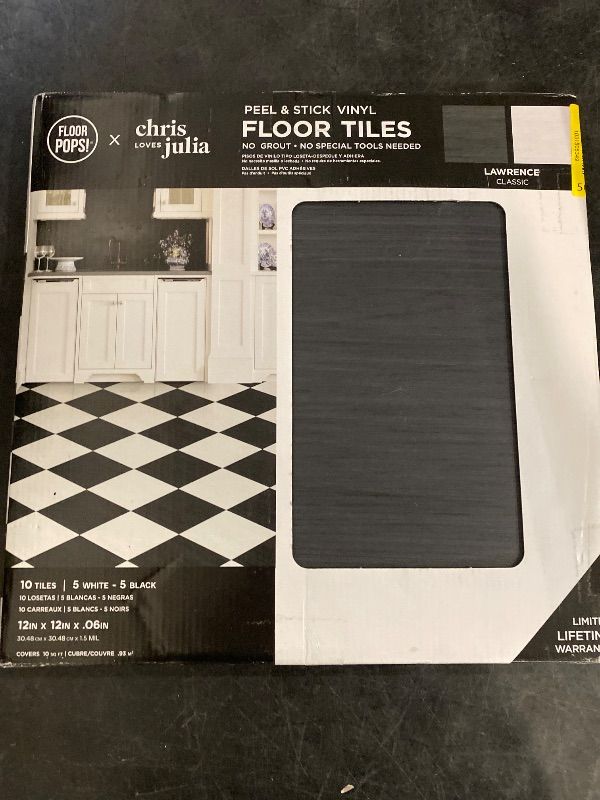 Photo 1 of FloorPops x Chris Loves Julia 12-in by 12-in Lawrence Black Peel and Stick Floor Tiles, FP5059