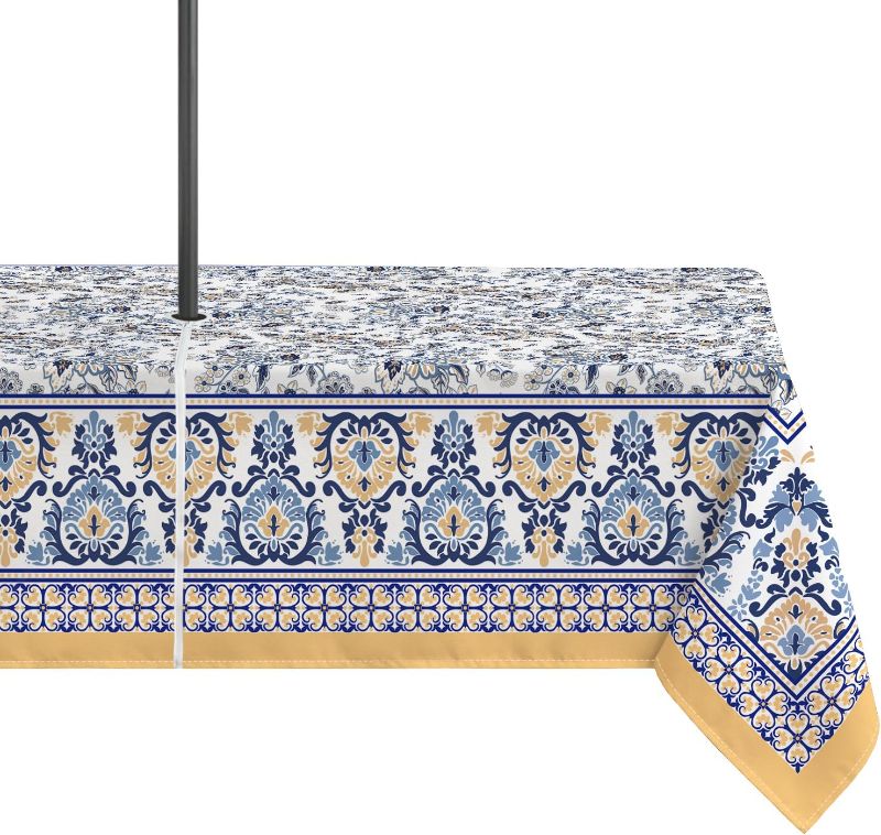 Photo 1 of Horaldaily Rustic Outdoor Tablecloth 60×84 Inch, Floral Vintage Washable Seasonal Table Cover with Zipper Umbrella Hole for Party Dinner Patio Garden Picnic BBQ