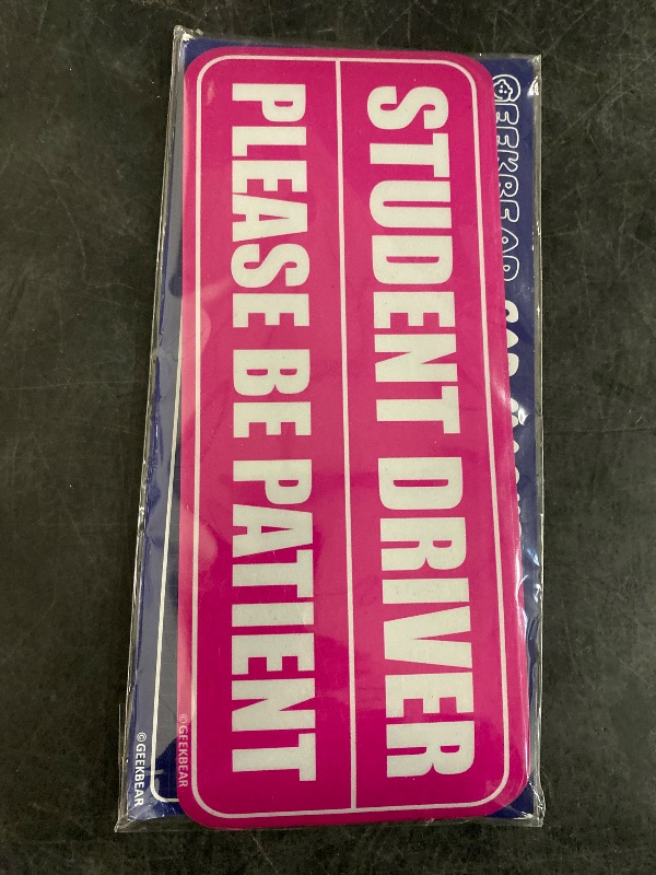 Photo 1 of GEEKBEAR Student Driver Car Magnet - Colorful, Reflective, Weather-Resistant - Rectangular 8.7 x 3.5 in (Pink/Pink, 3 Pack)