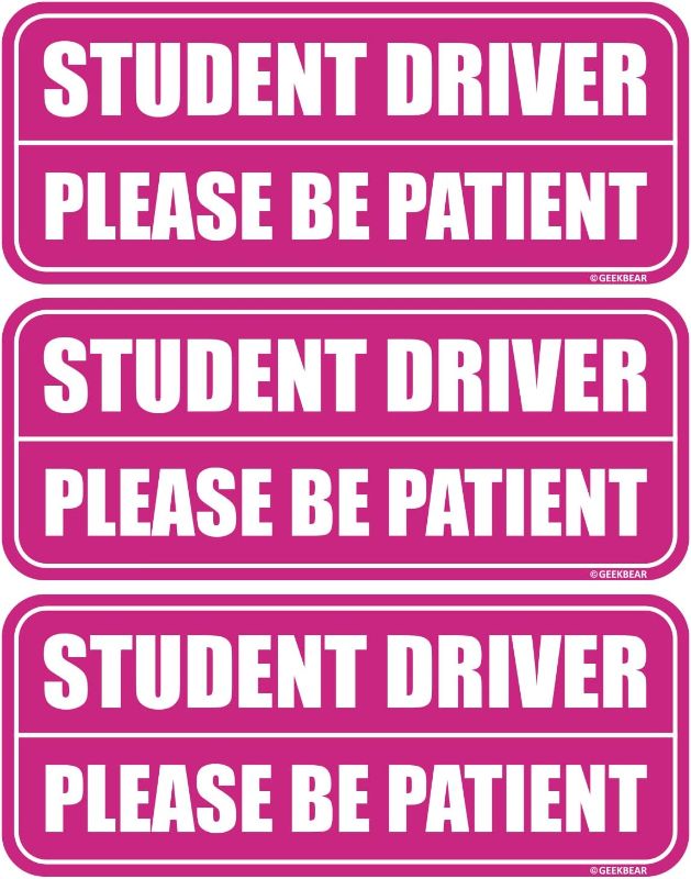 Photo 1 of GEEKBEAR Student Driver Car Magnet - Colorful, Reflective, Weather-Resistant - Rectangular 8.7 x 3.5 in (Pink/Pink, 3 Pack)
