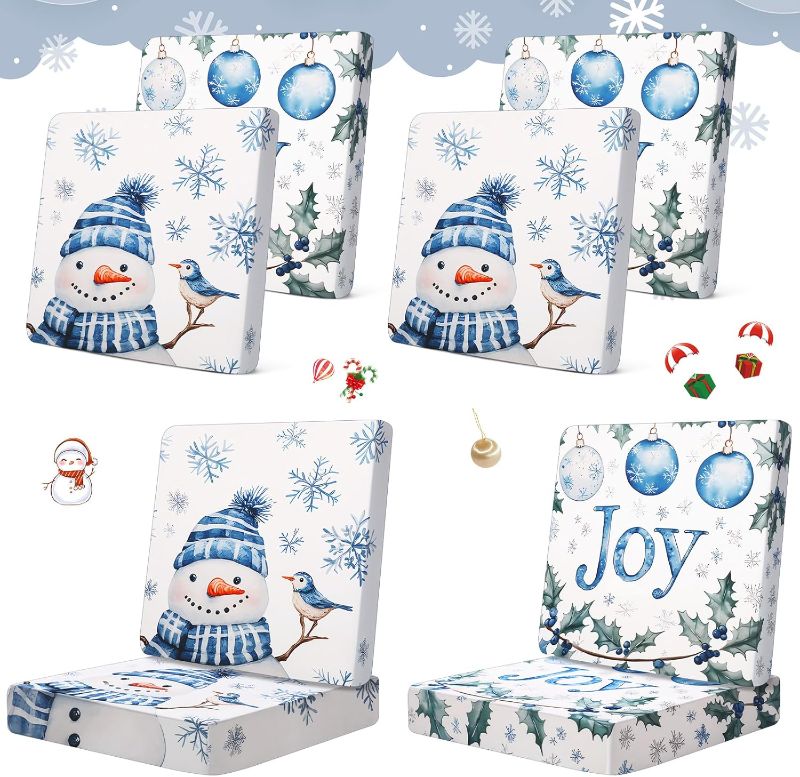 Photo 1 of 8Pcs Patio Cushion Covers Stretch Outdoor Couch Cushion Covers Slipcovers Sets Replacement Furniture Sofa Chair Seat Couch Washable(White Blue)