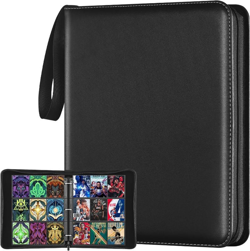 Photo 1 of 9 Pocket Card Binder, 900 Double Sided Pockets, PU Collection Binder for MTG, TCG, Sports Cards, Black (Black)